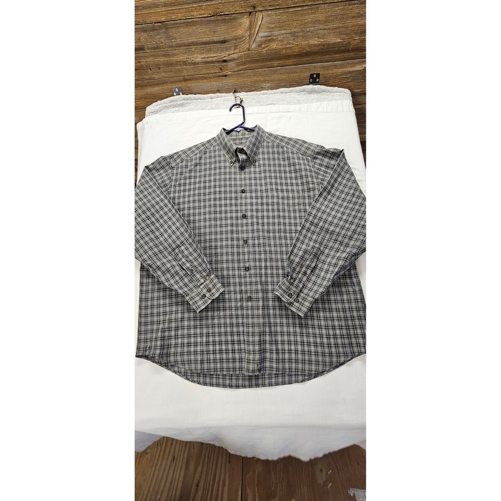 Eddie Bauer Mens Large Gray Plaid Long Sleeve Cotton Button Down Shirt Pocket